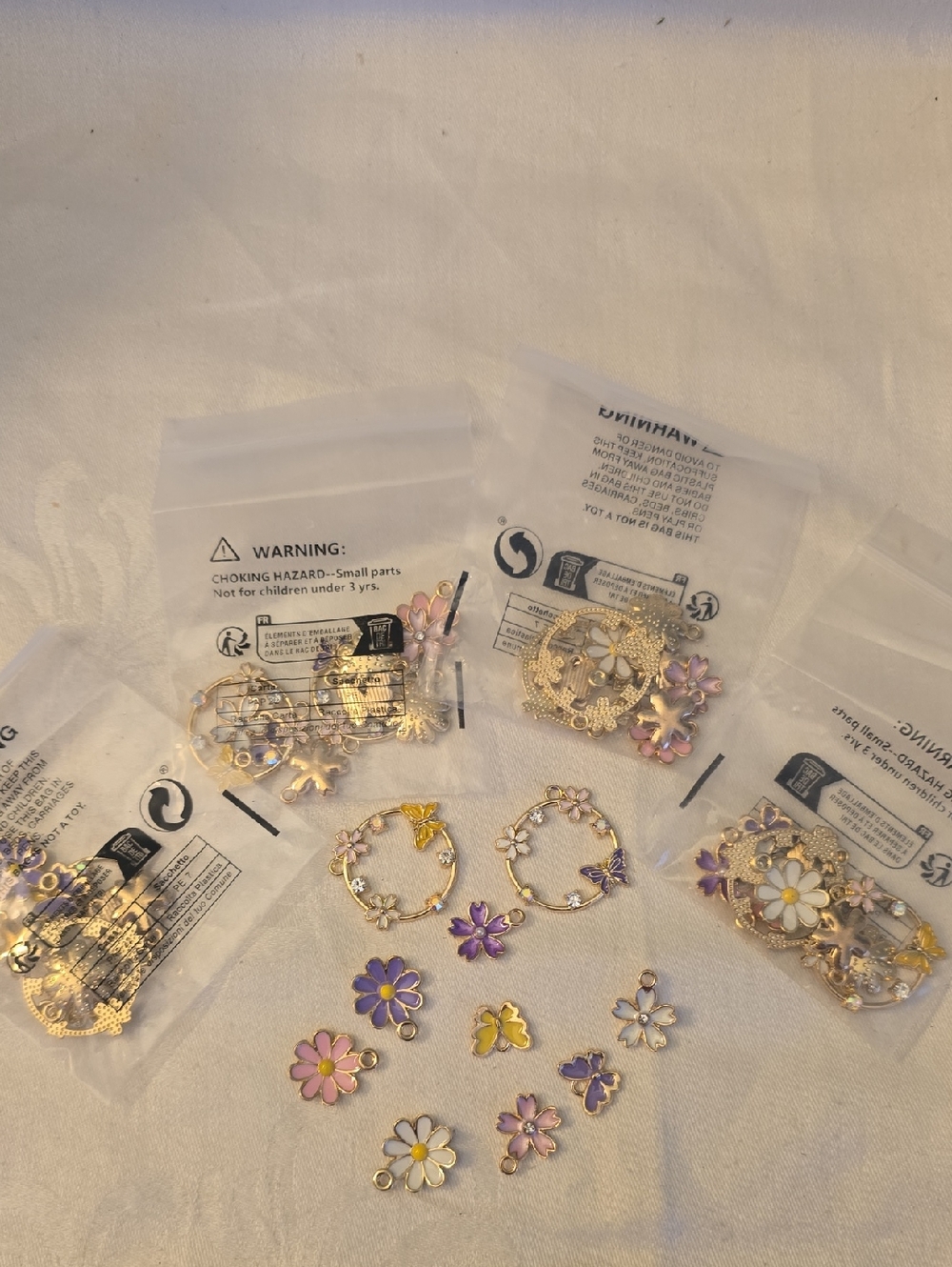 Floral & Butterflies Enamel Charms, 5 Sets Of 10, New
